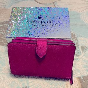 KATE SPADE ♠️ Medium Compact Wallet Glitter Pink 🩷Excellent 💕